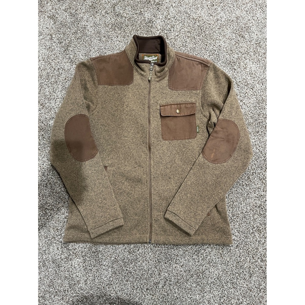 Howler Bros Mens Full Zip Fleece Jacket Brown Heathered Elbow Patches Size M